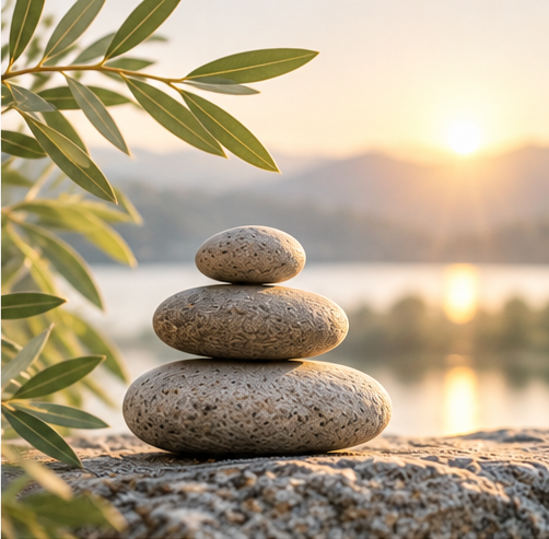 Übereinanderliegende Steine als Symbol für Ruhe und Balance